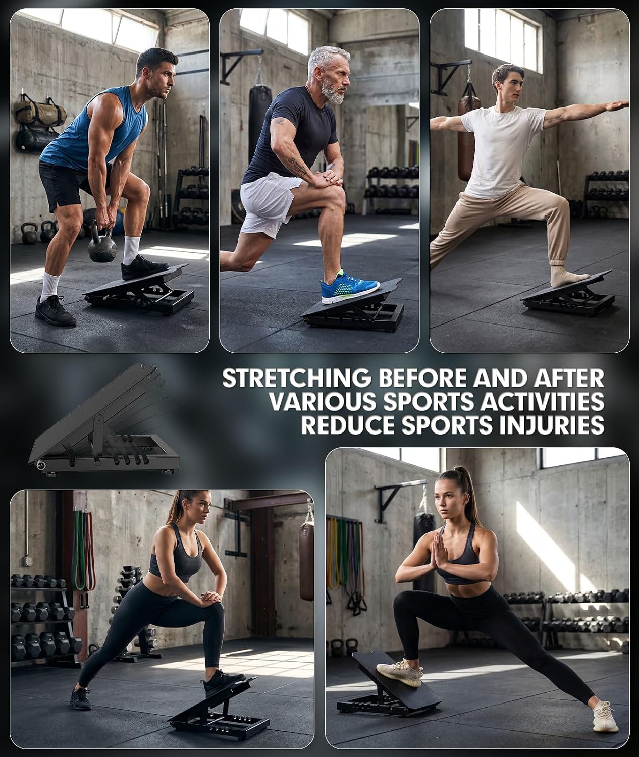 Steel Slant Board for Calf Stretching, 600lbs Capacity 5 Adjustable | Commercial Incline Board with Full-Surface High-Grip Tape, Squat Wedge for Plantar Fasciitis, Home Gym & Physical Therapy
