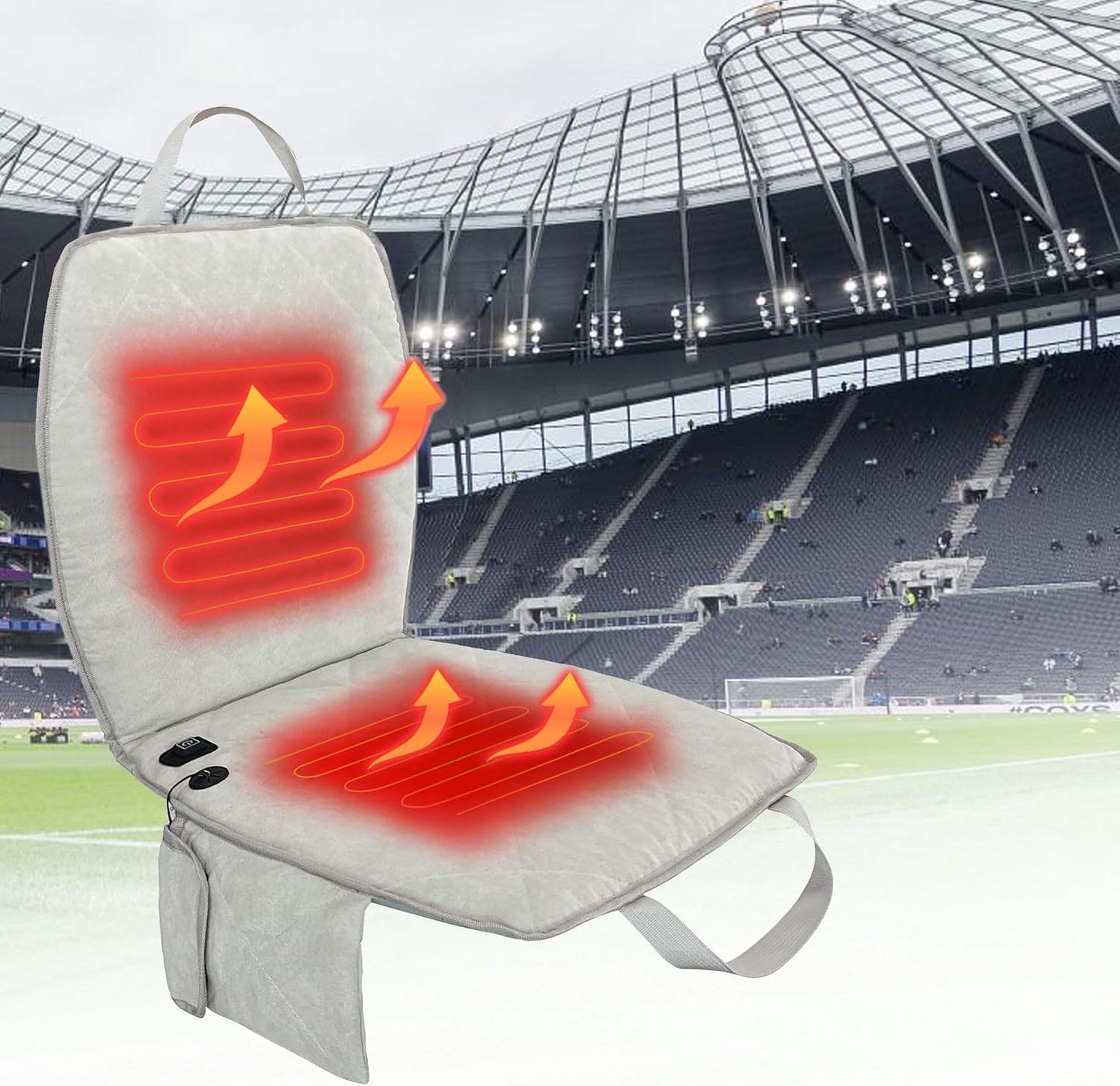 Portable Heated Seat Cushion (No Power Bank) - Premium Heated Camping Chair Pad, Foldable Heated Stadium Seat for Bleachers, USB Powered for Sports & Concerts - Grey