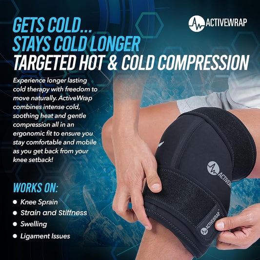 ActiveWrap Knee Ice Pack Wrap - Includes 2 Reusable Gel Ice Packs for Cold & Heat Therapy, PT-Designed Compression Relief for Knee Pain, Swelling & Surgery Recovery, One Size Fits Most