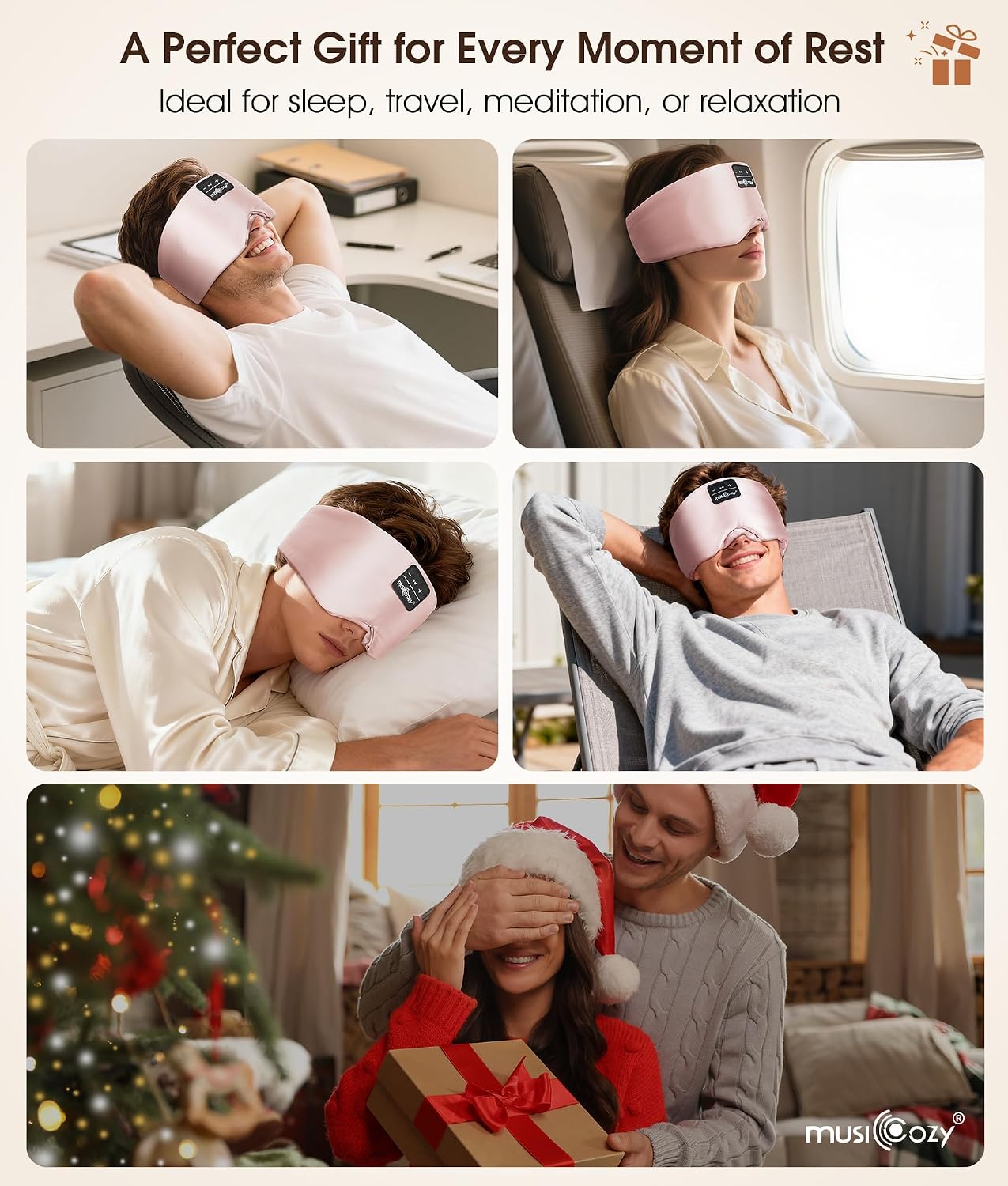 MUSICOZY 3D Mulberry Silk Sleep Mask Bluetooth 5.4 Headphones Full Coverage | Luxury Silk Eye Mask with Blackout Design Ultra Thin Speakers, Side Sleeper Comfort for Travel Relaxation Gifts for Men Women