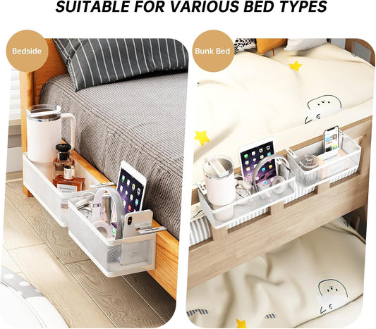 2 Pack Bedside Caddy Organizer,Bunk Bed Shelf, White