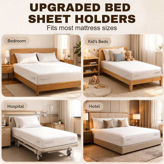 Bed Sheet Holders for Corners, 4PCS Fitted Sheet Holder Straps, Keep Sheets Firm & Tight, Heavy Duty Non-Slip Sheet Clips, Easy Install Lock Design, Fit All Mattress Sizes, No More Loose Sheets