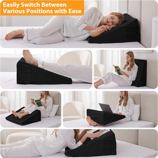 Ruqmuis Wedge Pillow for Sleeping, 10" Bed Wedges Pillow for Headboard, Triangle Incline Wedge for Acid Reflux, Pillows Wedge for Back Pain Relief, Elevated Leg Pillows After Surgery, Snoring, Grey