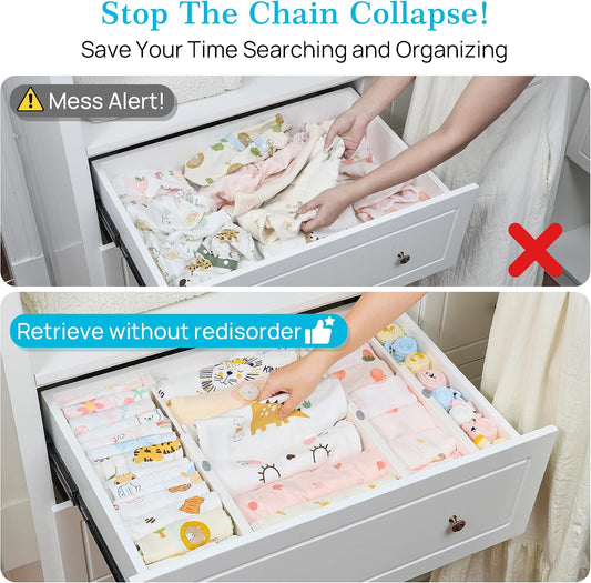 Vtopmart Drawer Dividers for Clothes 8 Pack, Adjustable 4" High Expandable from 11.3"-17" Dresser Drawer Organizer, Plastic Drawers Separators for Dresser, Baby Clothes, Kitchen and Office Storage | Adjustable Drawer Organizer, Dresser Clothes Separator,