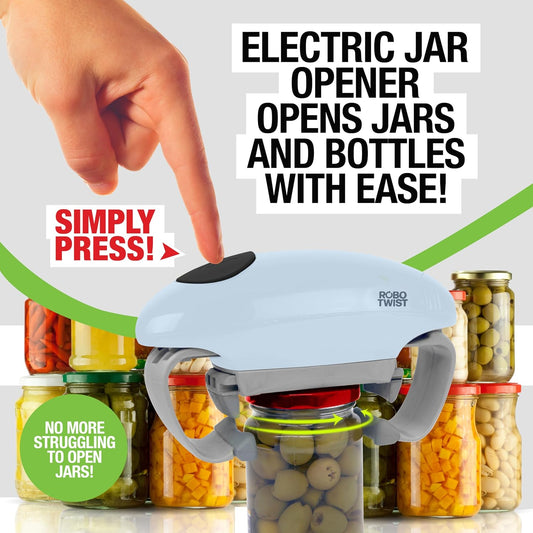 Robotwist Electric Jar Opener Top Rated for Seniors, Deluxe Model with Improved Torque, 1 Touch Automatic Easy Jar Opener for Weak Hand and Arthritis – Works on All Jar Sizes
