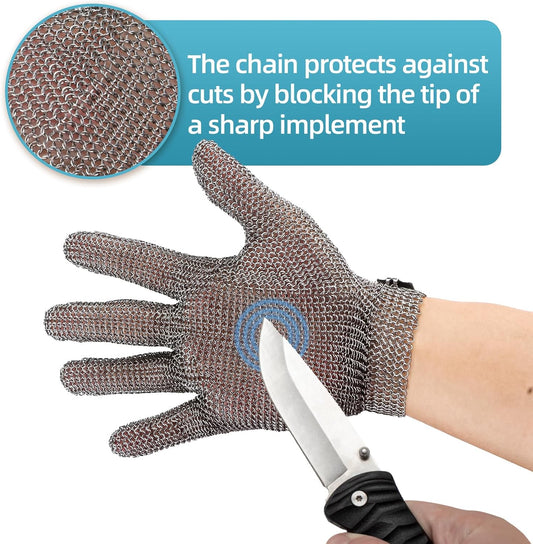Cut Resistant Glove, Food Grade Stainless Steel Chainmail Butcher Glove for Cutting Meat Oyster Shucking Slicing Fish