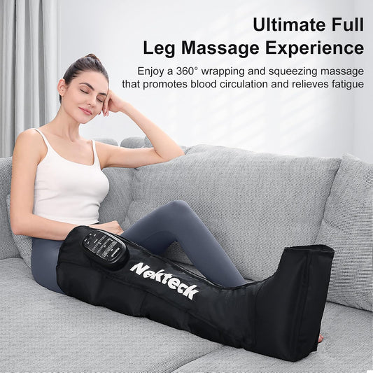 Nekteck Cordless Leg Compression Massager, (1-Pack) Middle | Rechargeable Massage Tools, 6 Modes, 4 Intensities, 3 Timers, Portable Full Leg Boots, FSA Eligible Gifts for Mom, Dad, Gym
