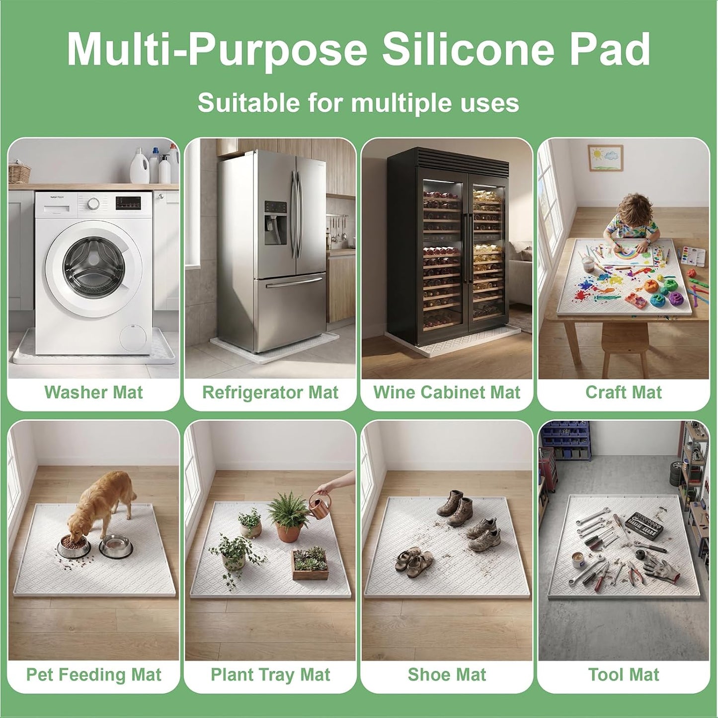 33 x 31 Inch Washing Machine Drain Pan, Silicone Washer Pan, Grey | 2cm Raised Waterproof Edge, Washer and Dryer Mat for Floor Protection, Fits Standard & Large Washers Up to 5.0 Cu.Ft.
