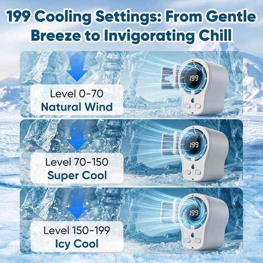 Clip On Fan with Led Display,Portable Ac for Car,16°C Cooling System, 360° Rotation &199 Speeds Adjustable Mini Car Fan Personal Portable Car Clip-On Air Conditioner Fan for Office Cars Outdoor