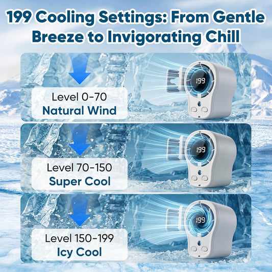Clip On Fan with Led Display,Portable Ac for Car,16°C Cooling System, 360° Rotation &199 Speeds Adjustable Mini Car Fan Personal Portable Car Clip-On Air Conditioner Fan for Office Cars Outdoor