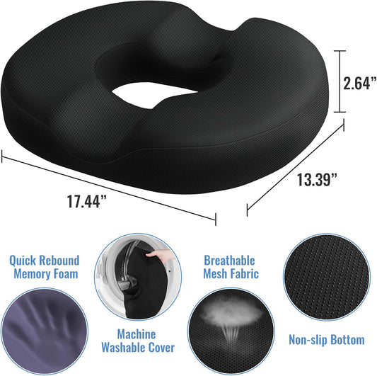 CloudBliss Donut Pillow Stadium Seat Cushion for Tailbone Pain Relief and Hemorrhoids, Memory Foam Seat Chair Cushion, Portable Seat Cushions for Bleachers, Car, Home & Office