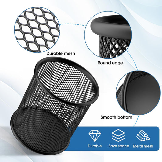 MaxGear Magnetic Pen Holder, 2 Pack Mesh Pencil Holder for Desk Storage Basket Organizer Marker Holder - Extra Strong Magnets Perfect for Locker Accessories, Refrigerator, Whiteboard, School Office | 2 Pack Mesh Pencil Holders; Strong Magnets for