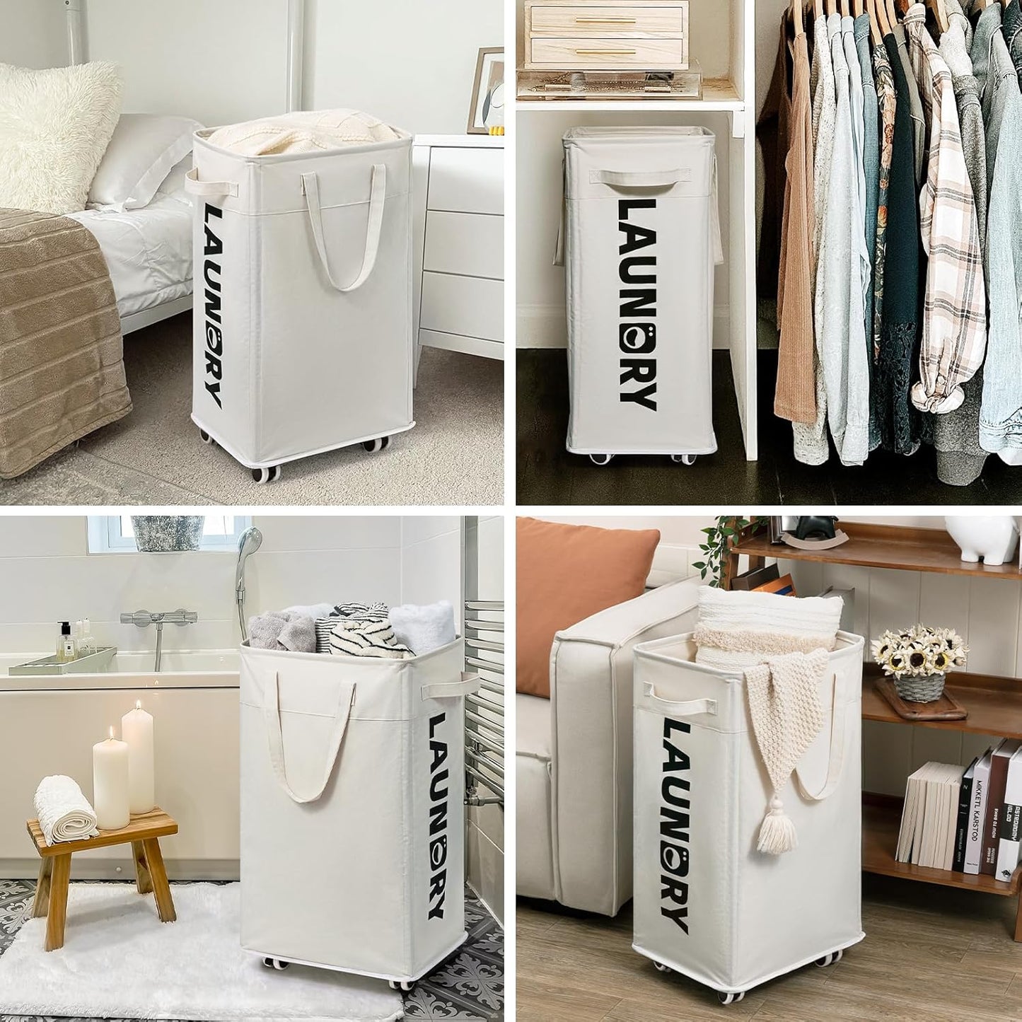 Goodpick 75L Laundry Basket with Wheels & Removable Wash Bag for Dorm | Rolling Laundry Basket with Handles for Dirty Clothes, Fodable Hamper for Laundry Room, Dorm Room Essentials, Grey