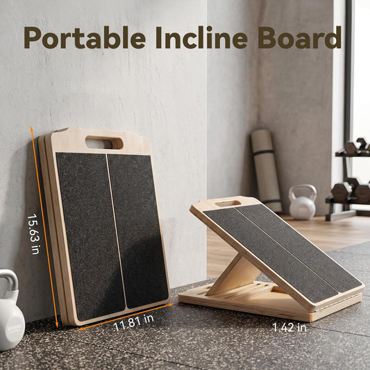 Portable Wooden Slant Board for Calf Stretching Squats Calf Stretcher Pilates Physical Therapy Equipment Adjustable Incline Board for Knees Ankle Heel Feet Leg