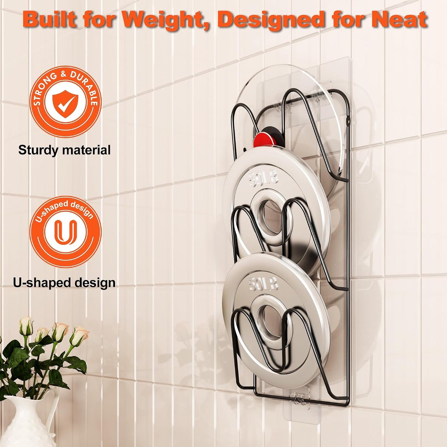 2 Pack Pot Lid Organizer, 6-Tier Pots and Pans Lid Organizer Under Cabinet, No Drilling, Rustproof, Lid Organizers Inside Cabinet for Small Space Solution & Kitchen Cabinet Organization