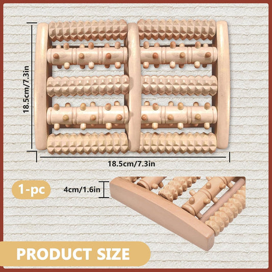 Wooden Foot Massage Roller, Wood Foot Roller for Plantar Fasciitis, Manual Physical Foot Therapy Roller Massage Tools for Feet Pain Relief Muscle Relaxation Men Women Elderly (5 Row Dual Gear)