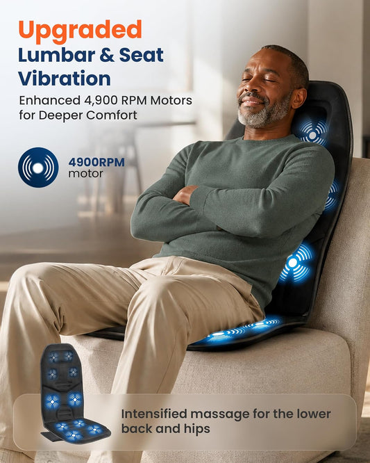 COMFIER Vibration Back Massager with Heat, 10-Motor Massage Seat Cushion for Chair, Graphene Heated Massage Chair Pad for Back, Lumbar & Thighs, 5 Modes, 3 Intensities, Home Office Recliner Gift