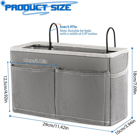 Bedside Caddy Organizer, Hanging Storage Bag with Hooks, Grey