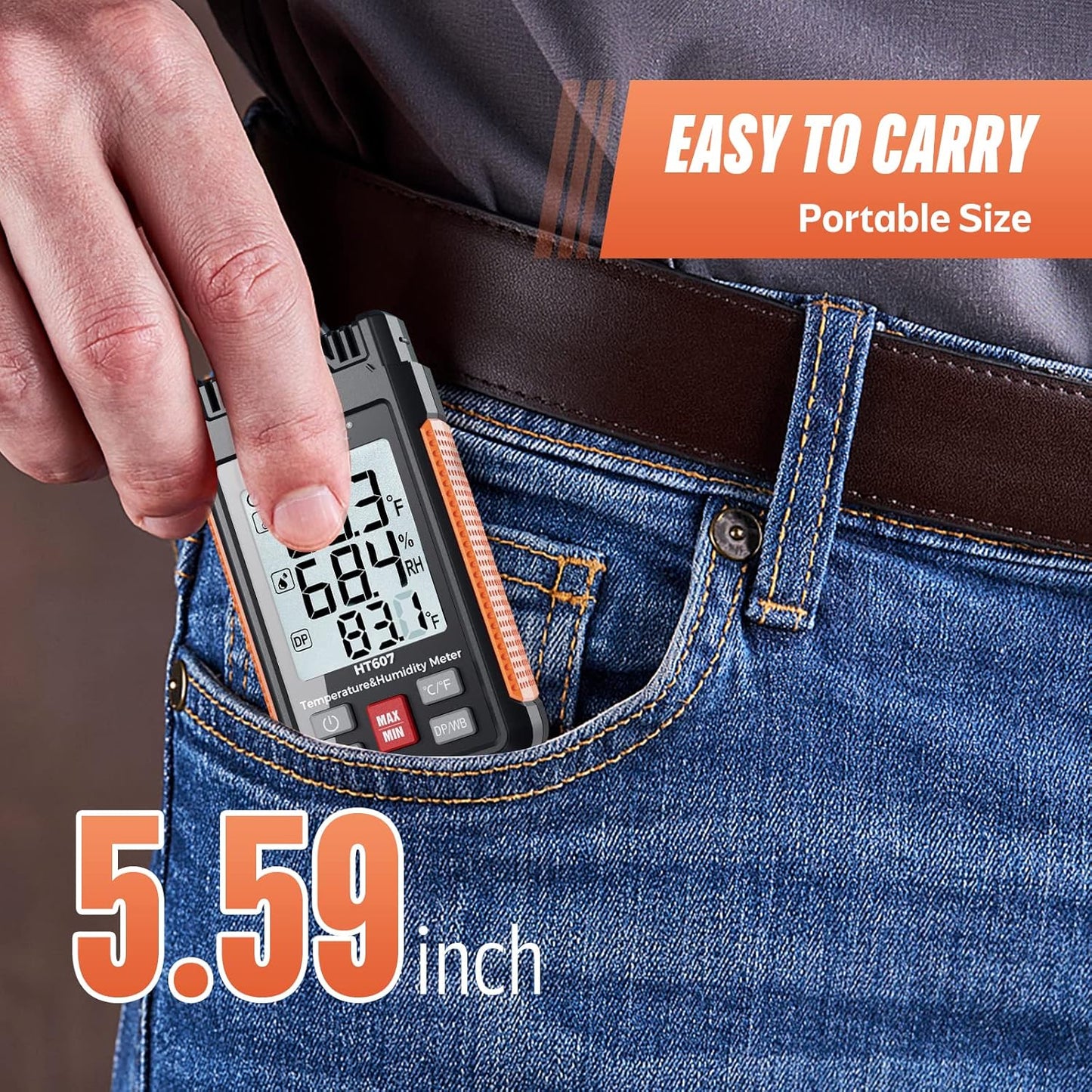 HT607 Temperature Humidity Meter - Large LCD Backlight with Cover Protector | High-Precision Digital Hygrometer with Ambient, Relative Humidity, Dew Point, Wet Bulb Thermometer, Min/Max Hold