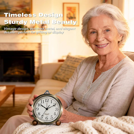 AYRELY® 5.3" Vintage Metal Analog Alarm Clock, Retro Desk and Table Clock