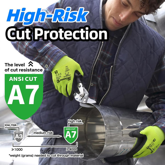 Schwer 2 Pairs A7 Cut Resistant Work Gloves, Touchscreen, CR3027, L