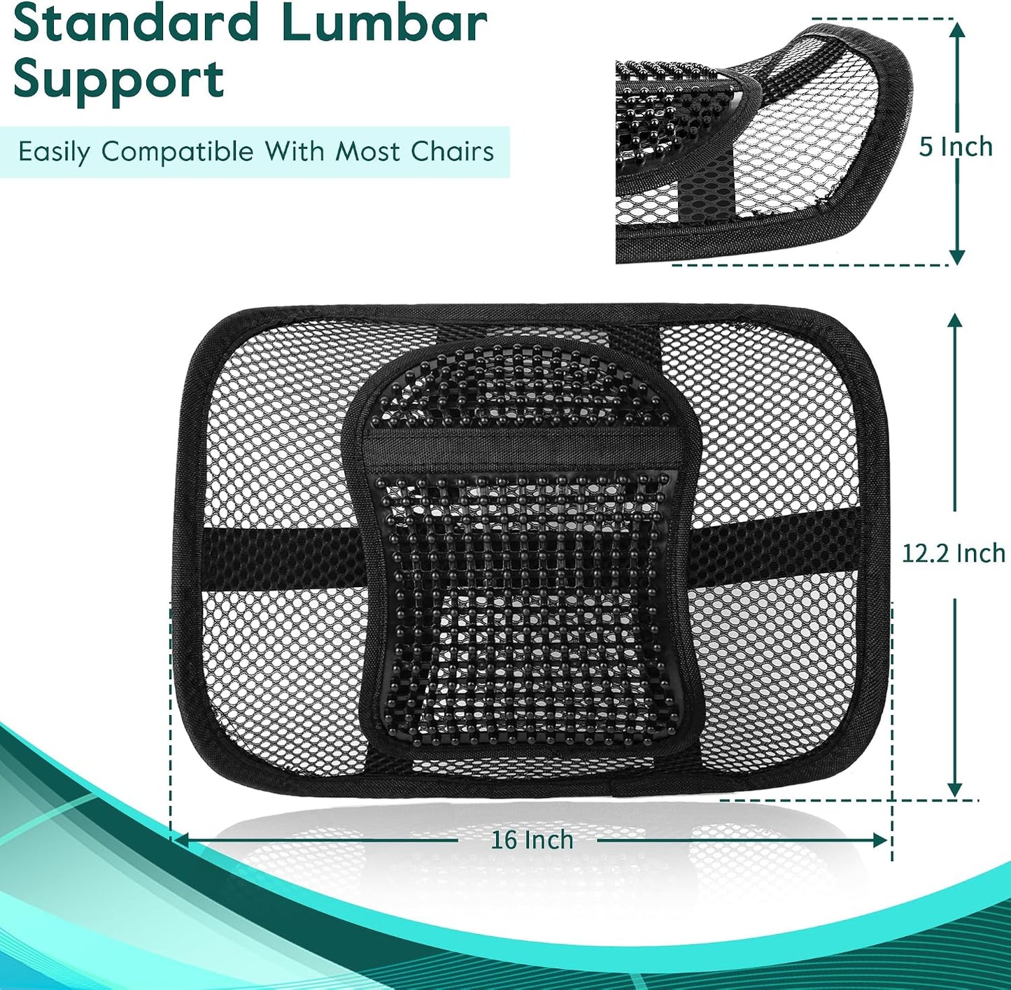 Samyoung Mesh Lumbar Support for Office Chair and Car Seat | 12 x 16 Inch Breathable Double-Layer Mesh Back Support with Elastic Chair Strap & Support Beads for Firm, Comfortable Support