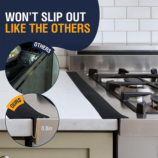 Extra Long Silicone Stove Gap Cover - Heat Resistant and Easy to Clean Stovetop Cooktop Counter Gap Filler Seal Between Stove and Counter, Kitchen Range Oven Top Crumb Catcher (25 Inch, 2 Pack, Black)