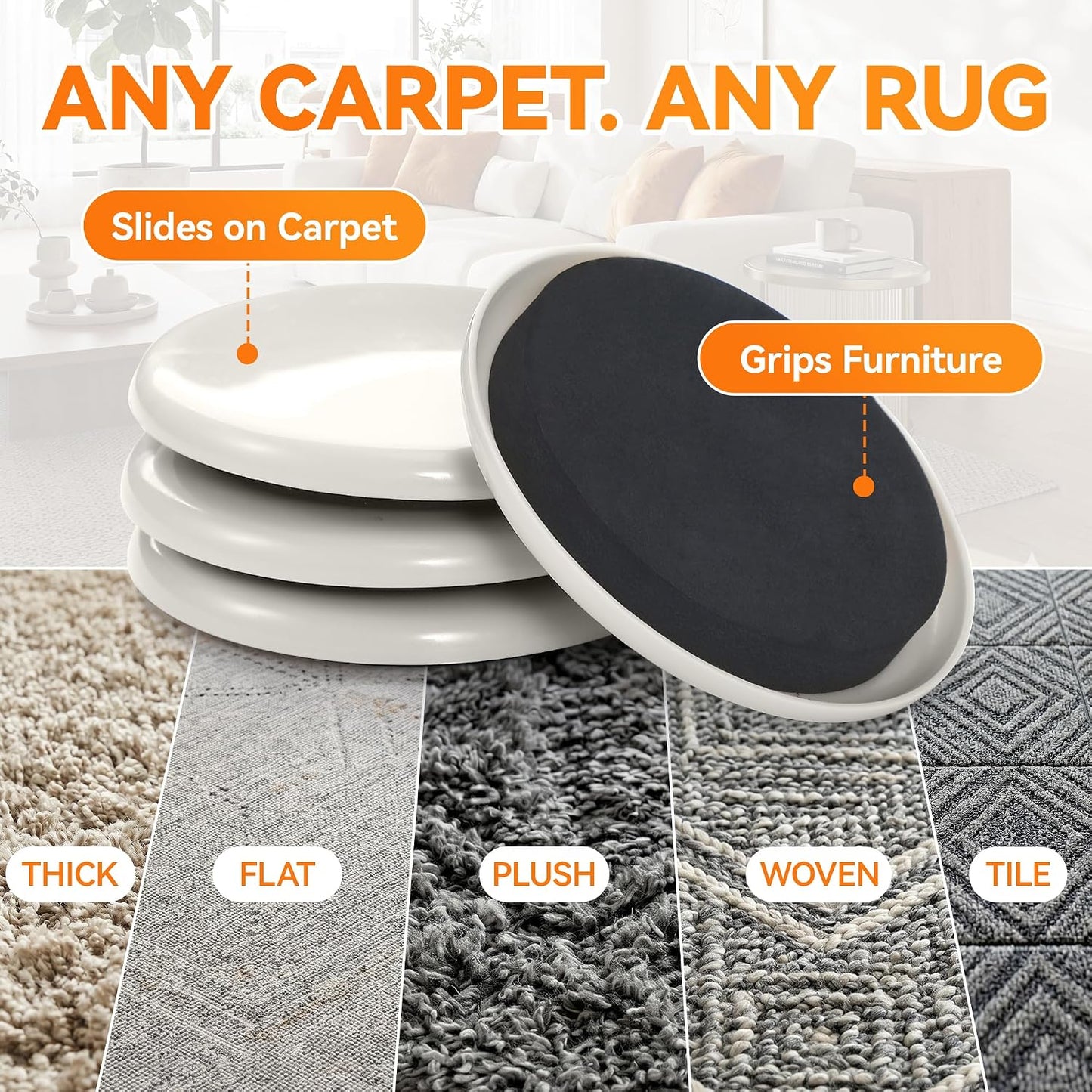 Furniture Sliders Plastic Sliders for Carpet and Hardwood Floors, Reusable Furniture Moving Pads, Chair Legs Floor Protectors, Easy Move Heavy Furniture (Beige, 16 Plastic 3 1/2” Slides)