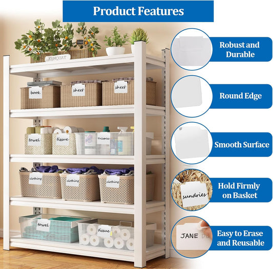 20 PCS Basket Labels,Clip On PVC Labels with Pen for Storage Bins, Removable Label Holders,Basket Tags