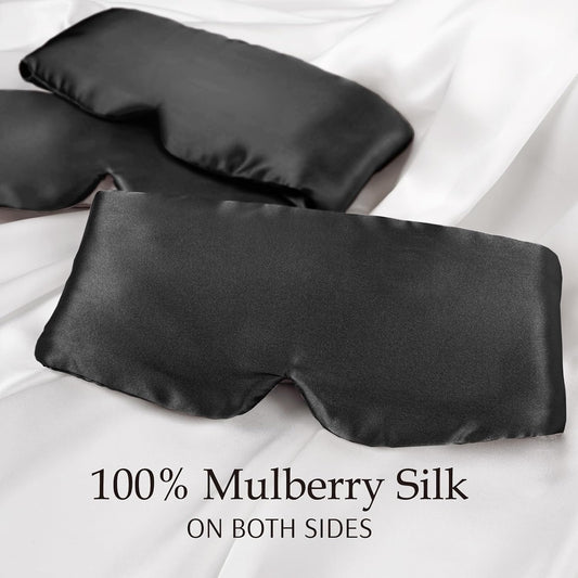Zenssia 100% Mulberry Silk Sleep Mask Eye Mask for Men and Women, Dark Blue | Larger Size, Sleeping Mask, Adjustable Headband, Ear Protection, Soft Breathable, For travel, naps, improved sleep quality.