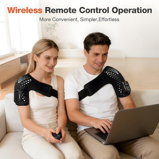 Cordless Shoulder Heating Pad 5 Heat & Vibration Modes for Men and Women | Cordless Shoulder Heating Pad with Massage Portable Heated Shoulder Brace Detachable Remote Adjustable Fit for Men and Women