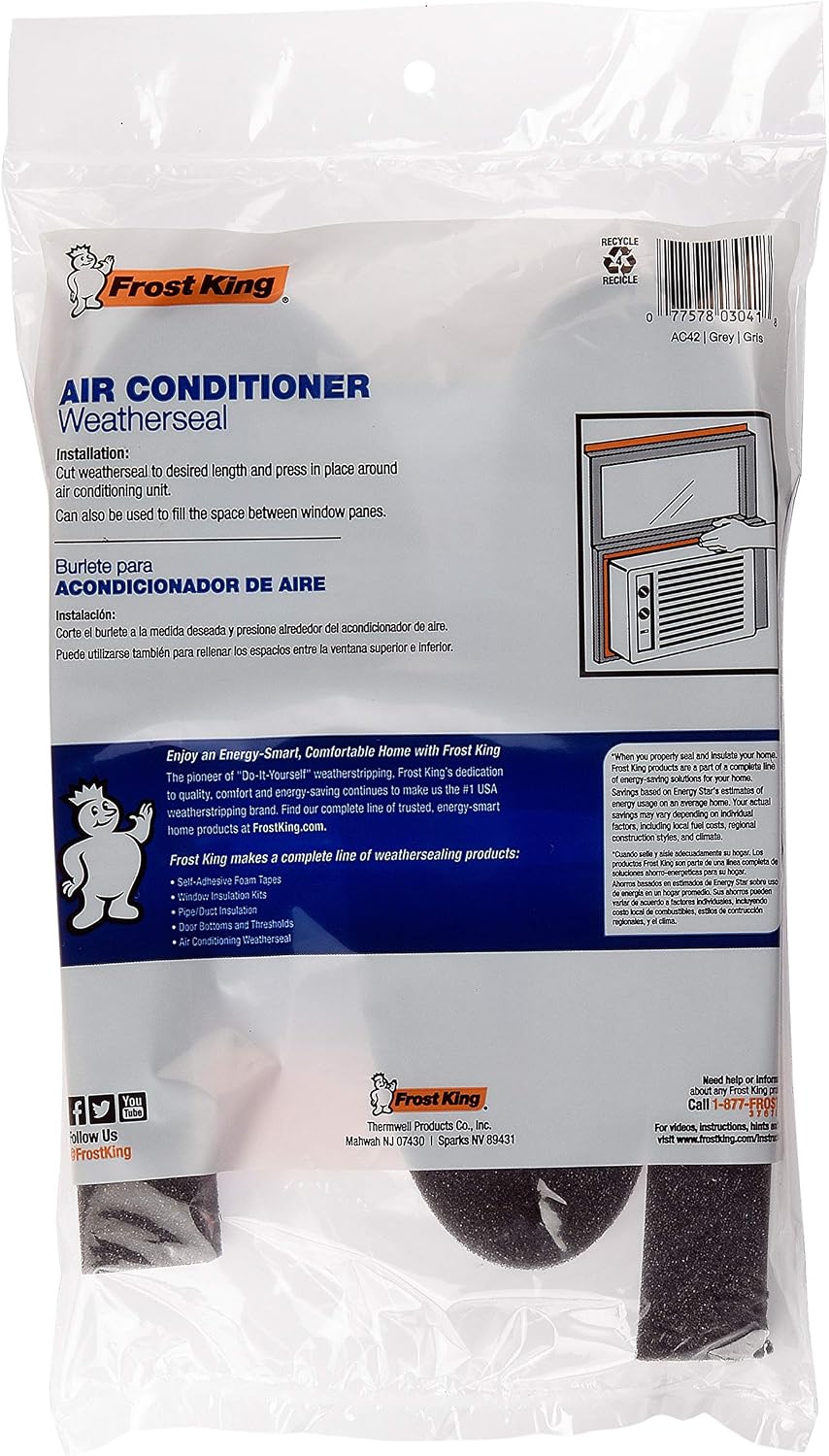 THERMWELL Frost King AC43H Air Conditioner Weatherseal Tape, 2-1/4 by 2-1/4 by 42-Inch