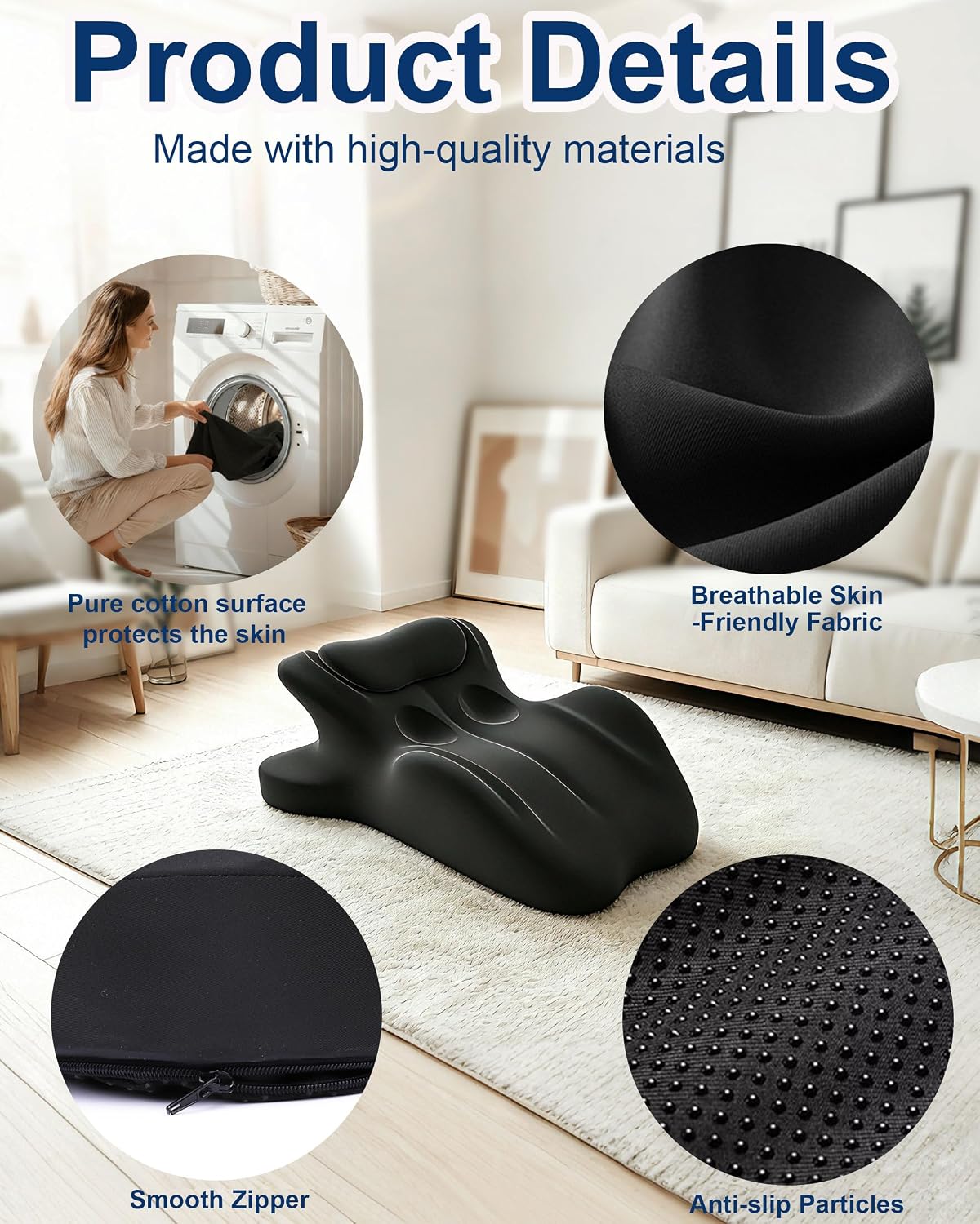 Ergonomic Memory Foam Wedge Pillow, 27° Bed Wedge Support, Black | Reading Reclining Sit Up Support, Upper Body Leg Elevation Comfort, Neck Back Waist Support, Removable Cover, Anti-Slip Base