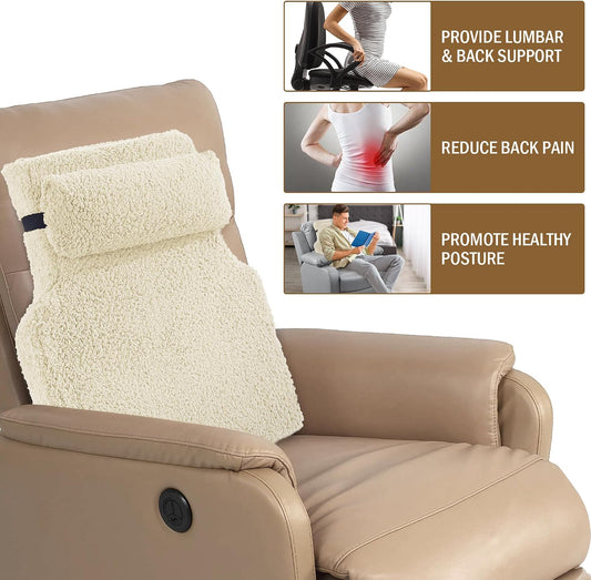 HOMBYS Sherpa Fleece Lumbar Support Pillow with Headrest for Recliner,Memory Foam Recliner Chair Cushion for Back Pain,Big High Back Support for Recliner with Chair Headrest for Elderly (Grey)