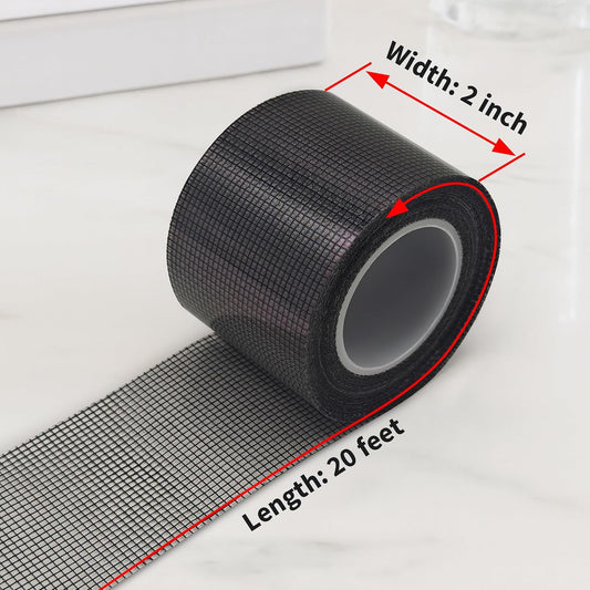 Screen Door Repair Tape, Summer Insect Prevention, 2 in x 20 FT Self-Adhesive Fiberglass Mesh Patch Kit, Waterproof Screen Repair Kit for Windows or Doors, Easy to Cut, No Tools Needed