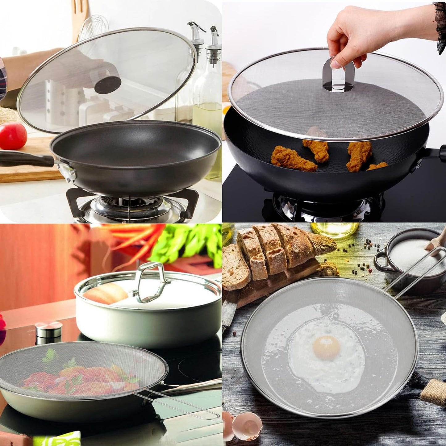 Splatter Screen for Frying Pan, Set of 3 (10", 11.5", 13") | Stainless Steel Grease Splatter Guard for Frying Pan, No Cooking Oil Mess No Burns, Ultra Fine Mesh Lids