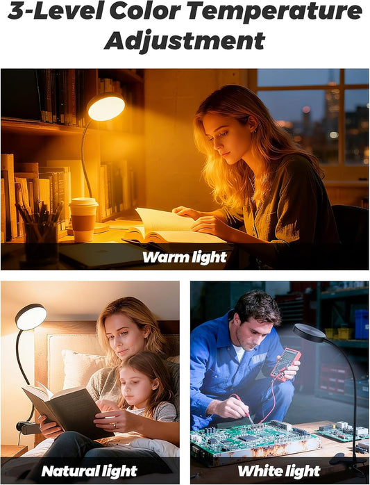 Clip on Light,10 RGB Colors+10 Brightness Small Desk Lamp with Clamp Light | 500 lm Bright 72 LED Desk Light, USB Adapter Reading Lights for Books in Bed/Headboard/Bedside Table/Bedroom/Dorm/Home Office
