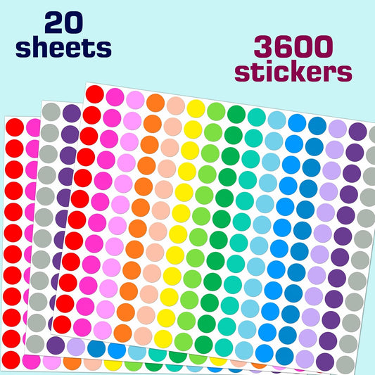10080 PCS Small Dot Stickers 1/4" Round Circle Color Coding Labels | 15 Colors Coding Labels Tiny Dot Sticker for Office,Classroom, Inventory Organize, File Classification