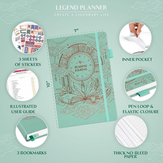 Legend Reading Journal, Tracker Log for Book Lovers, 180 Reviews Mint Cream