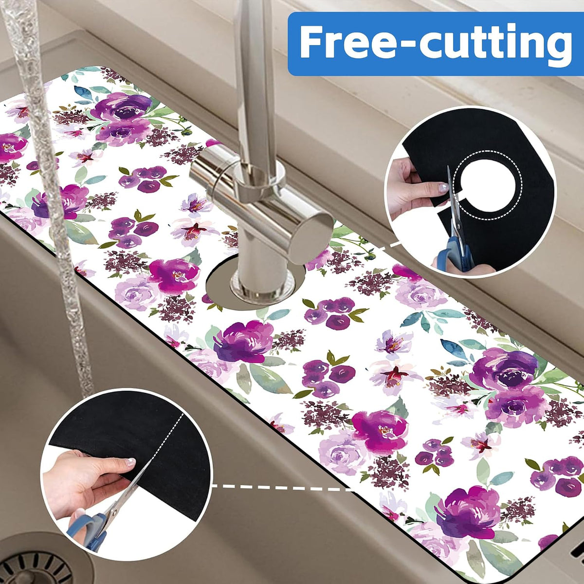 Abstract Blue Minimalistic Sink Faucet Absorbing Mat Sink Splash Guard Faucet Mat Draining Mat Fast Drying Sink Protectors for Kitchen and Bathroom 5.5"×15"
