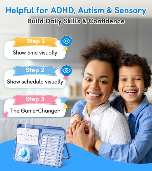 5-in-1 Visual Timer and Schedule Planner for Kids with ADHD & Autism – Learning Materials Bundle, Task Timer with Chore Chart Board for Kids, Sensory Products Toys for Home, School (100+ Cards)