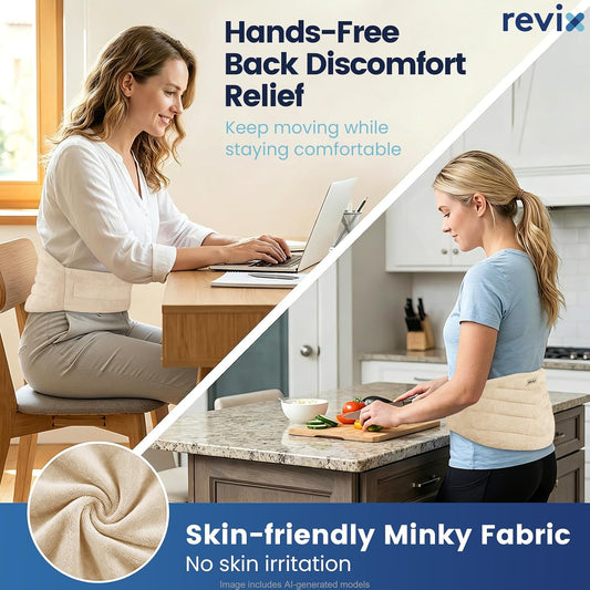 REVIX Microwave Heating Pad for Back with Moist Heat, Extra Large Microwavable Heated Wrap for Lumbar, Waist, Stomach, Shoulder and Neck Hot or Cold Pack, Reusable, Portable