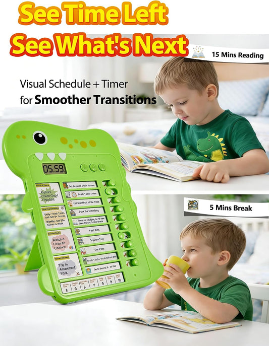 Dinosaur Visual Timer for Kids with Digital Timer & Schedule Board