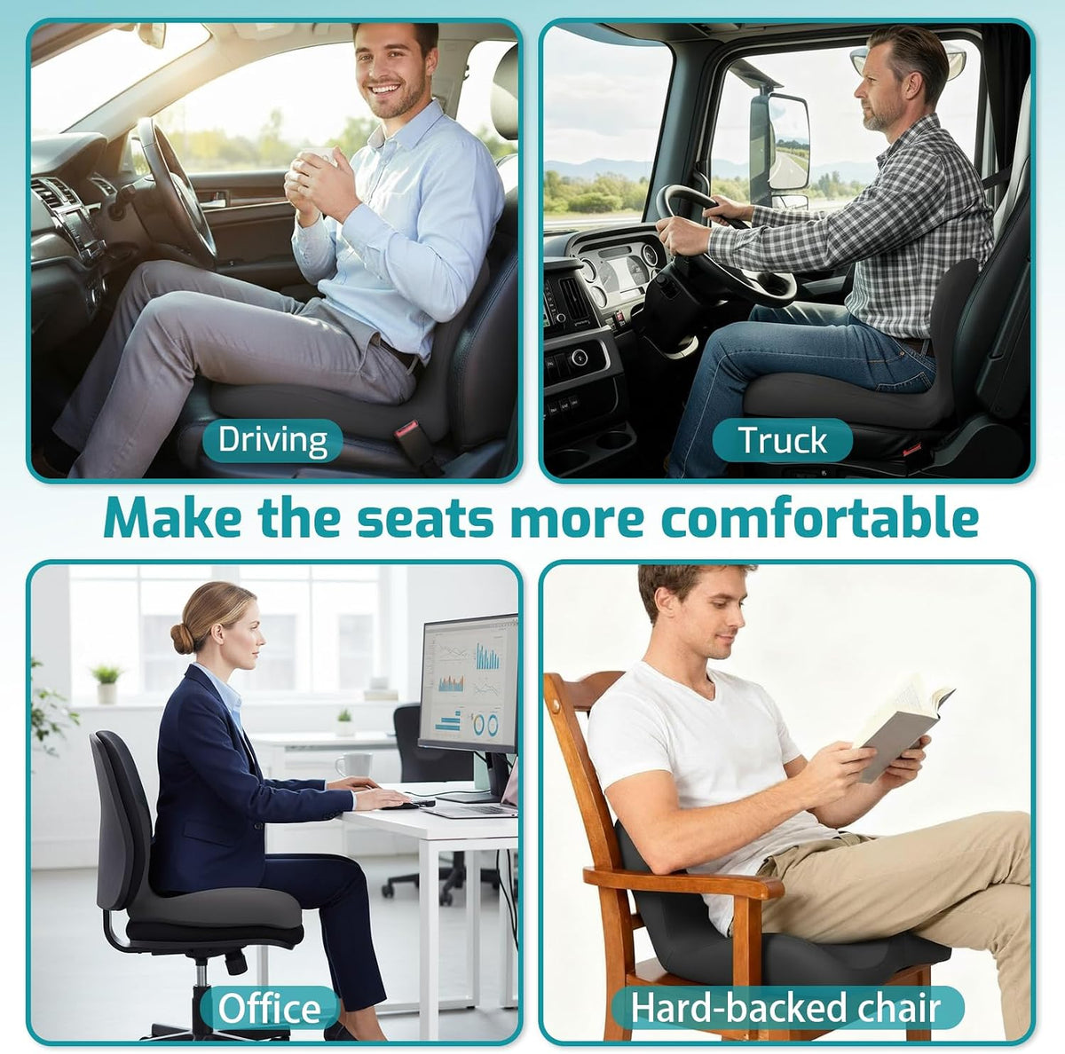 Memory Foam Seat Cushion,Office Chair Cushion with Lumbar Support for Back Pressure Relief, Car Seat Cushion with Adjustable Strap,Sciatica Pad Cushions for Car,Truck, Desk,Gaming Chair