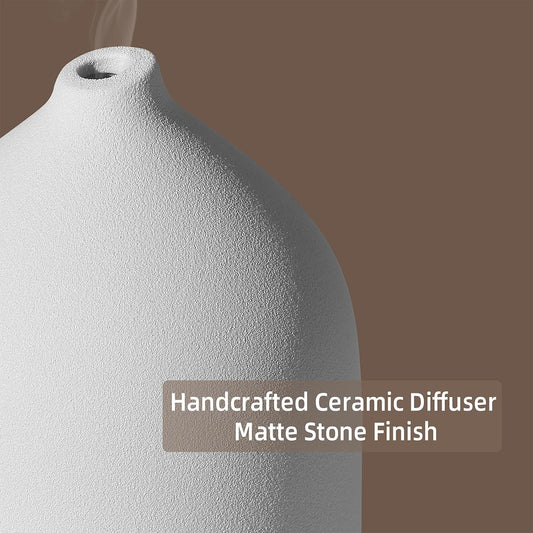 200ML Ceramic Essential Oil Diffuser for Home, Stone Diffuser | Ultrasonic Aromatherapy Diffuser & Air Humidifier for Bedroom, Office, Yoga, 7 LED Lights, Auto Shut-Off, 3 Timers,Wood Grain
