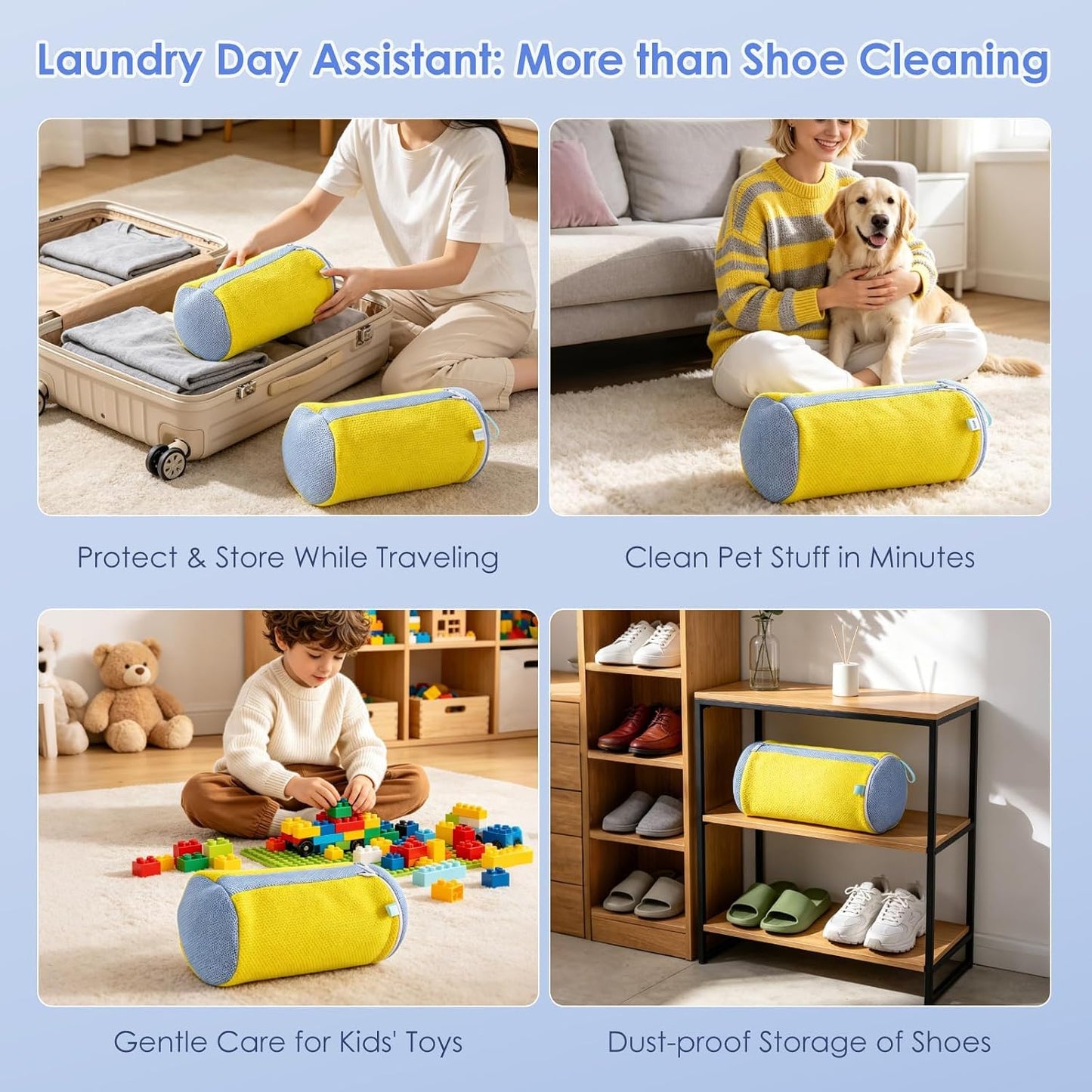 2-Pack Shoe Washing Machine Bags for Sneakers & Delicate Shoes, White | 3X Fade-resistant Fabric and 20,000+ Dense Fibers Lift Dirt, Protect Shoes and Reduce Scrubbing, Washer / Dryer Safe