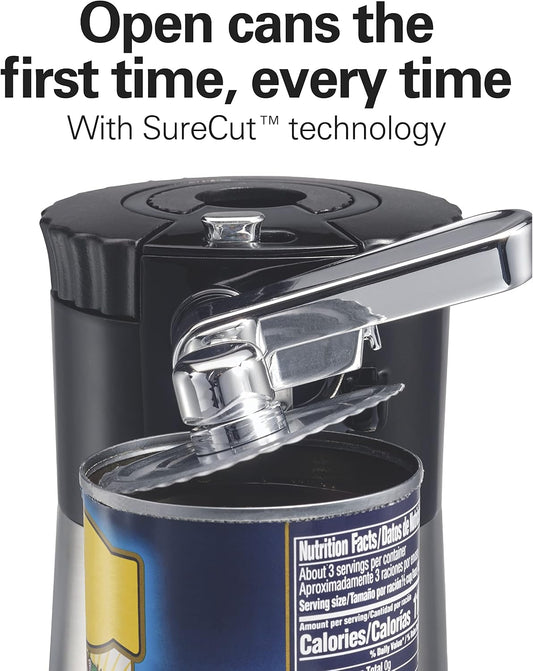 Hamilton Beach OpenStation Electric Can Opener With Automatic Shutoff | SureCut Technology Easily Aligns Cans | OpenMate Multi-Tool Jar & Bottle Opener | Cord Storage | Stainless Steel | 76382FJ