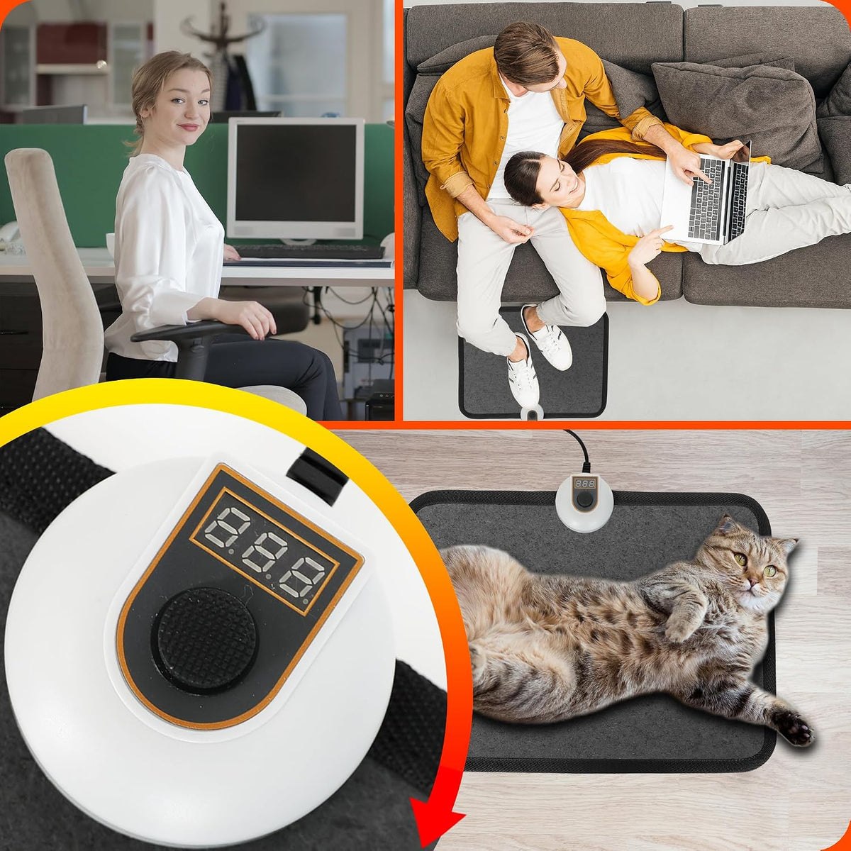 Heated Floor Mat Under Desk for Foot Warmer - 7 Temp Settings & 55w Heating Pad - Heated Feet Rest for Home Office Desk,Energy Saving Feet Warmers for Home/Work/Office - Black
