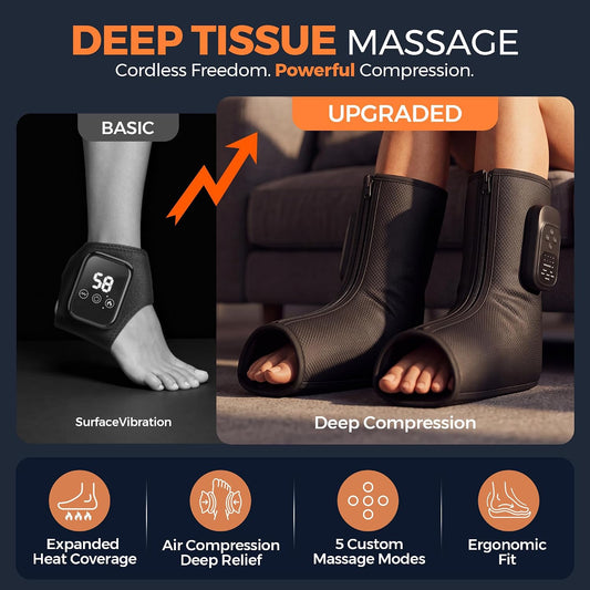 Foot Massager with Air Compression and Heat, FSA Eligible HSA Portable Cordless Ankle and Calf Massager with 5 Modes & 5 Intensities, Lightweight Compression Boots for Muscle Relaxation