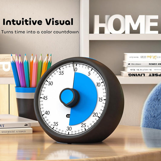 Visual Timer for Kids 60-Minute Countdown Timer with Optional Alarm, Focus Tool for ADHD & Autism, Time Management for Homework, Chores, Office, Kitchen, Teaching & Study Routines (Blue)